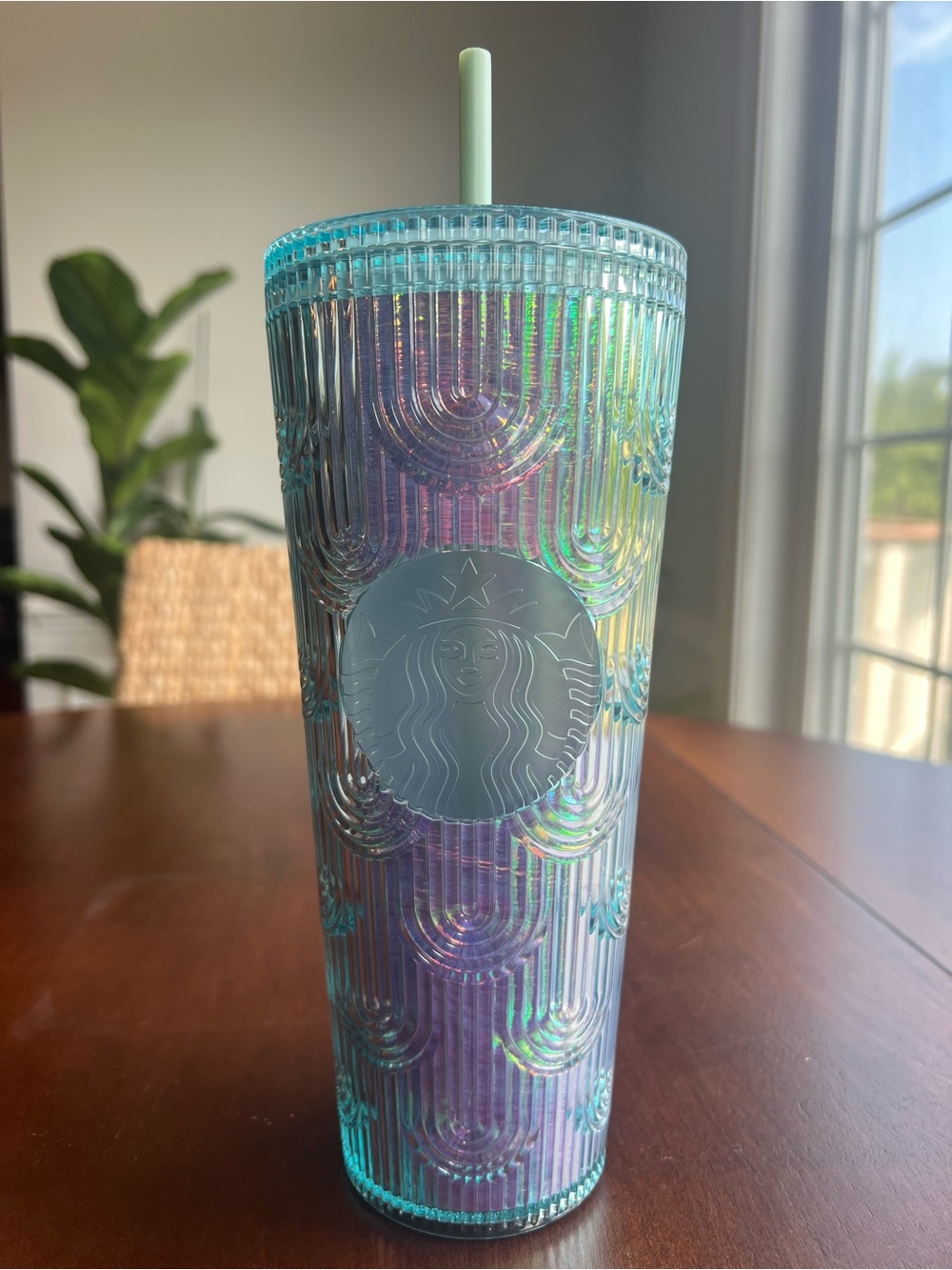 Starbucks Aqua Teal and Purple Iridescent Tumbler with Straw 24oz Venti